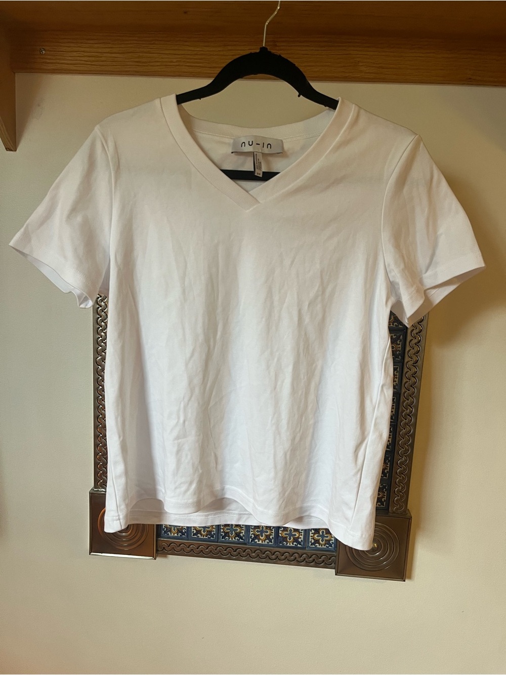 Nu-In Women’s White V-Neck Short Sleeve Tee